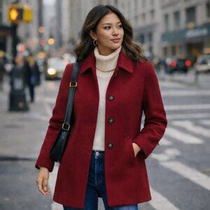 NWT Women's Red Wool Trench Coat Size M